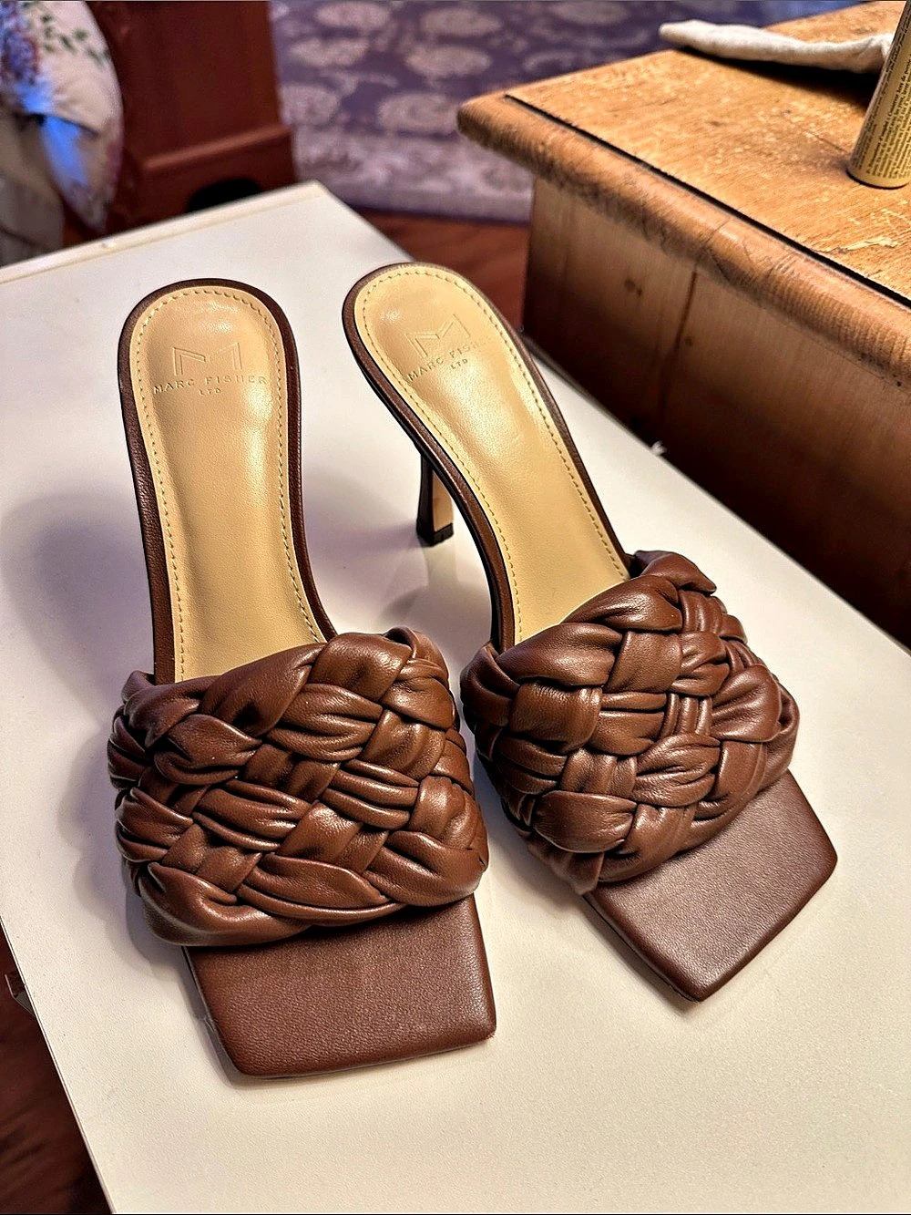 Marc Fisher Braided Leather Heels in Brown US 7.5